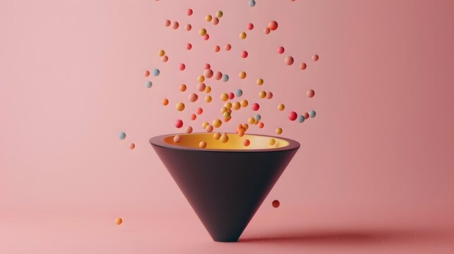 Colorful Sprinkles in Black Cone on Pink Background Online Sales Marketing Funnel Visualization