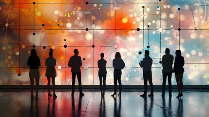 Professional Networking Group in Front of Wall - Business Connections Image