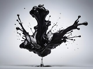 Elegant Black Liquid Splash, Dynamic Motion on Light Background