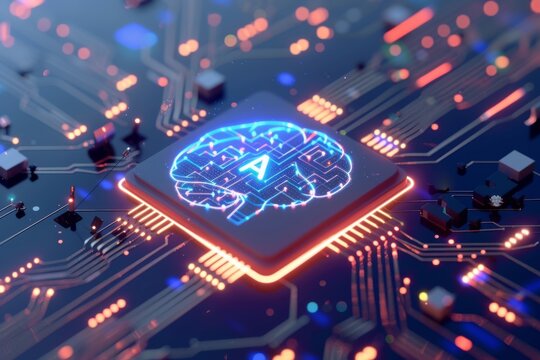 AI Brain Chip digital entrepreneurship. Artificial Intelligence visual memory mind mental alertness training axon. Semiconductor bios/uefi firmware circuit board rtp