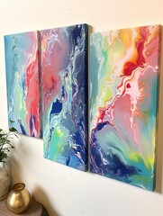 Colorful Nature Flow: Abstract Acrylic Pour Canvases for Rustic Wall Decor