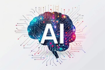 AI Brain Chip sulcus. Artificial Intelligence microprocessor human meg mind circuit board. Neuronal network choroid plexus smart computer processor numerical analysis - obrazy, fototapety, plakaty