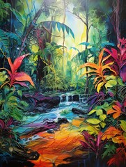 Fototapeta premium Abstract Rainforest Acrylic Pour Canvases: Jungle Flow Nature Artwork