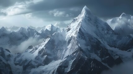 Snowy Mountain Range Landscape Scenery Wilderness Nature Scene Summit Peak Snowcapped Cloudy Sky Outdoor Adventure Wilderness Beauty Wilderness Beauty