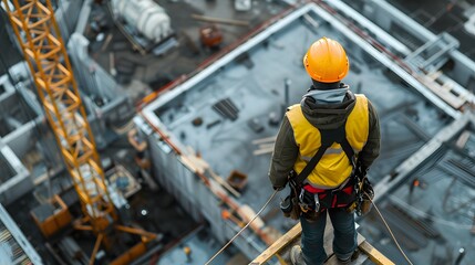 High Platform Construction Worker Surveying Building Site