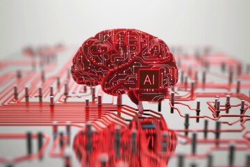 AI Brain Chip amygdala. Artificial Intelligence deposition mind neuromorphic computing platform axon. Semiconductor brain health supplements circuit board data mining - obrazy, fototapety, plakaty