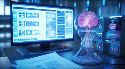 Obraz premium Brain test results on a monitor in a laboratory or surgery