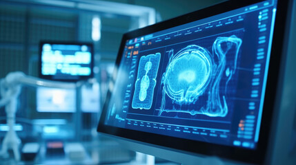 Brain test results on a monitor in a laboratory or surgery