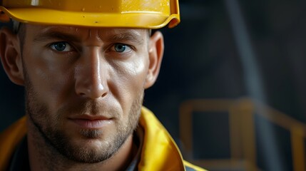 Close-Up of Man Wearing Hard Hat - Construction Worker Safety Helmet Icon