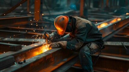 Precision Welding Construction Worker Welding Steel Beams