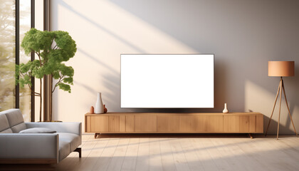 TV mockup in a minimalist modern interior.