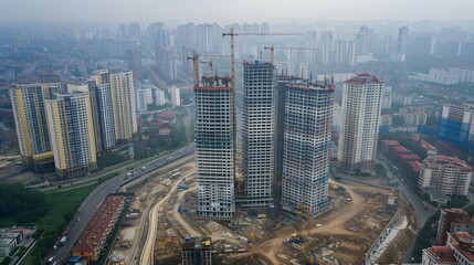 Urban Development Aerial View of City Construction Site