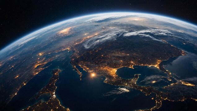 Planet Earth view from space with city lights. Elements of this image furnished by NASA