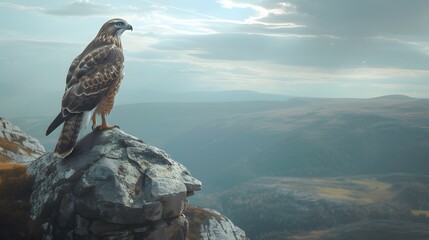 Regal Hawk Perched on Cliff Surveying Domain