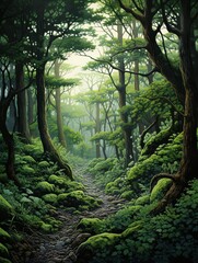 Majestic Forest Haven: Enchanting Scenic Prints and Lush Green Canopies