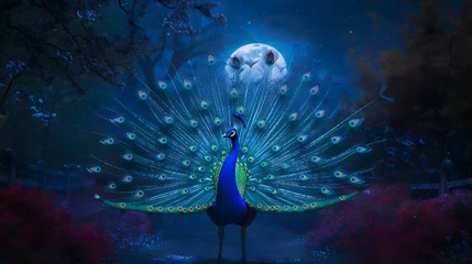 Fototapeten Moonlit Garden Peacock Iridescent Feathers PNG © MohammadRaihan