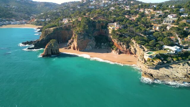 impressive aerial views of Illa Roja beach, on the Costa Brava of Girona, beach, nudist naturist, Begur aerial images, without people