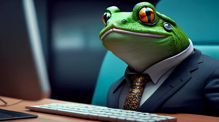 Deurstickers Director frog in a business suit © Cliff