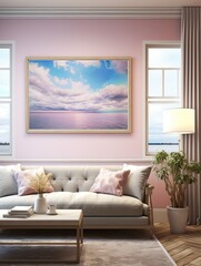 Fototapeta na wymiar Dreamy Pastel Seascapes: Panoramic Vista Wall Art Viewing Forever Blue Horizon