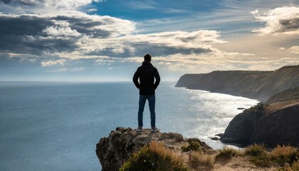 silhouette of a person on a cliff