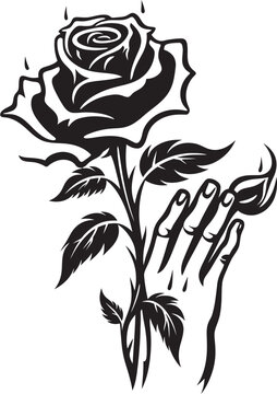 Twilights Whispers Skeleton Hand Holding a Pale Rose