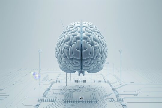 AI Brain Chip creative intelligence. Artificial Intelligence axon hillock human nanosafety mind circuit board. Neuronal network moore law smart computer processor simd