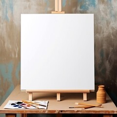 easel with blank canvas mockup 