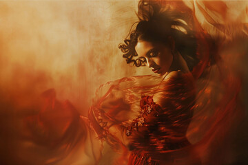 Spanish woman dancing flamenco on a vintage background - obrazy, fototapety, plakaty