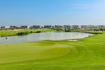 View of the palace, Golf course, background, luxury , Dubai city, Green , a hole , lifestyle