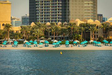 Pool at the beach, Atlantis, The Palm Hotel in Dubai, United Arab Emirates, sea, green, palms,.