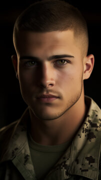 Handsome latino american marine in unform, looking at camera 
