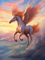 Obraz na płótnie Canvas Fantasy Flight: Pegasus Sky and Clouds - Mythical Creature Fantasy Artwork