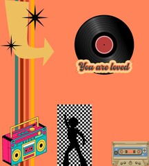 retro music background with records
