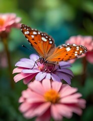 Macro shots, Beautiful nature scene. Closeup beautiful butterfly sitting on the flower in a summer garden. Generative AI