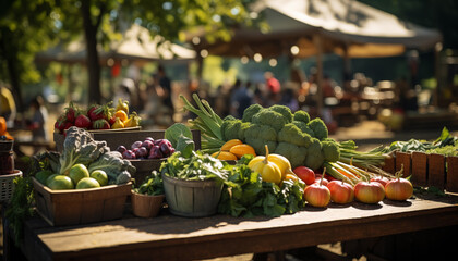 farmer's market with vegetables on the shelves.