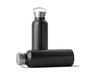 Blank Empty Aluminum Insulated Water Bottle Packaging Isolated On Transparent Background, Prepared For Mockup, 3D Render.