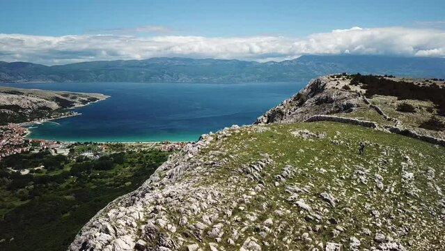 Aerial view of Baska village on Krk island, Croatia.