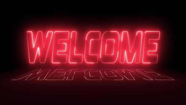 4K Welcome neon sign board retro style animation in black background. Welcome title greeting motion graphic invitation advertisement glowing trendy massage video. Welcome background animation.