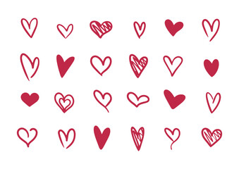Heart doodles set. Hand drawn hearts collection. Love icon vector illustration	