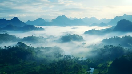 Foggy Landscape in the Jungle - Atmospheric Illustration

