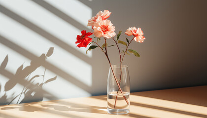 flower in a vase with a beautiful shadow from the window. background with flower for presentation design.