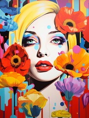 Pop Flowers Garden: Retro Pop Art Portraits with Floral Scene Splash