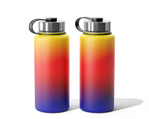 Blank Empty Aluminum sport water bottle Packaging Isolated On Transparent Background, Prepared For Mockup, 3D Render.