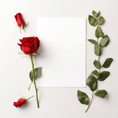 red rose and blank note mockup