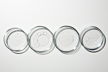 Petri dish with liquid, oil, gel, water, molecules, viruses. On a white background. - 741453199