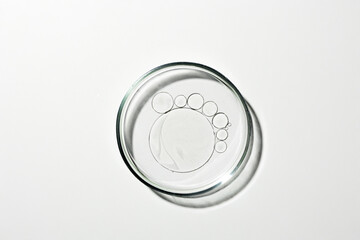 Petri dish with liquid, oil, gel, water, molecules, viruses. On a white background. - 741453330