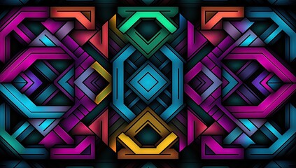 3d Colorful geometric designs on a dark background