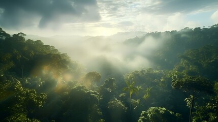 Fototapeta na wymiar Aerial View of Misty Jungle Rainforest