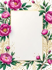 pink and gold floral Frame,copy space for text card with flowers and leaves , watercolour , wedding invite,Happy Women's, Mother's, Valentine's Day, birthday greeting card design.