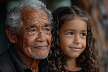 Obraz premium Old Man and Young Girl Posing for Picture